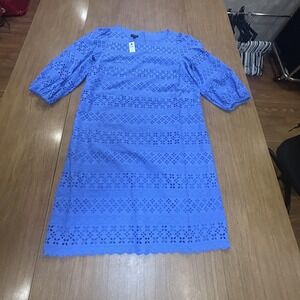 Talbots Dress Womens 6‎ Blue Eyelet Lace Scoop Neck Shift Midi Lined Floral